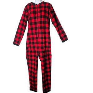 Sleepyheads Red Black Buffalo Plaid Fleece One Piece‎ Pajama Jumpsuit Women M S